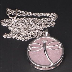 Sterling Dragonfly Pink Quartz & Diamond N…